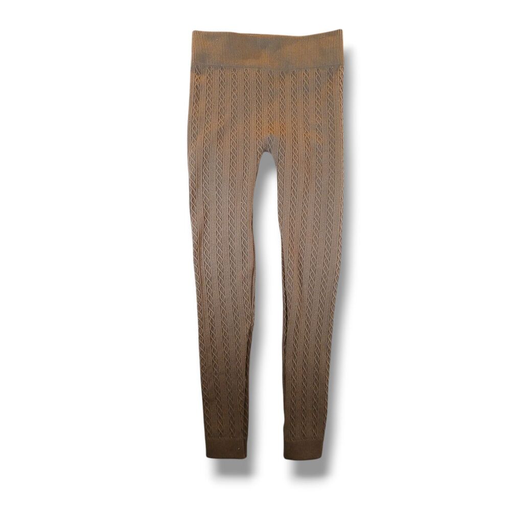 Hot Kiss Olive Green Fleece-Lined Leggings Large Knit Skinny Slim Fit Size S